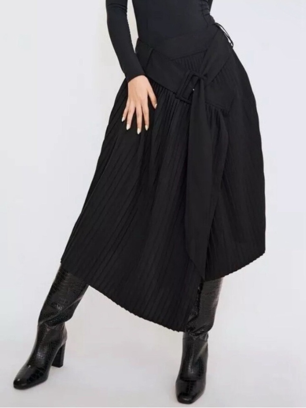 ROKH x H&M Wool Blend Belted Pleated Midi Skirt